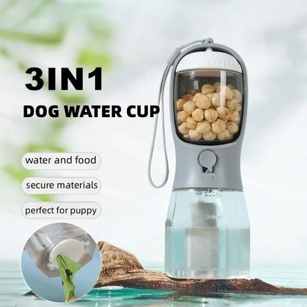 Gourde 3-en-1 pour Chien - Eau, Nourriture & Sac à Déchets Portable