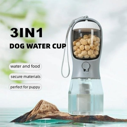 Gourde 3-en-1 pour Chien - Eau, Nourriture & Sac à Déchets Portable