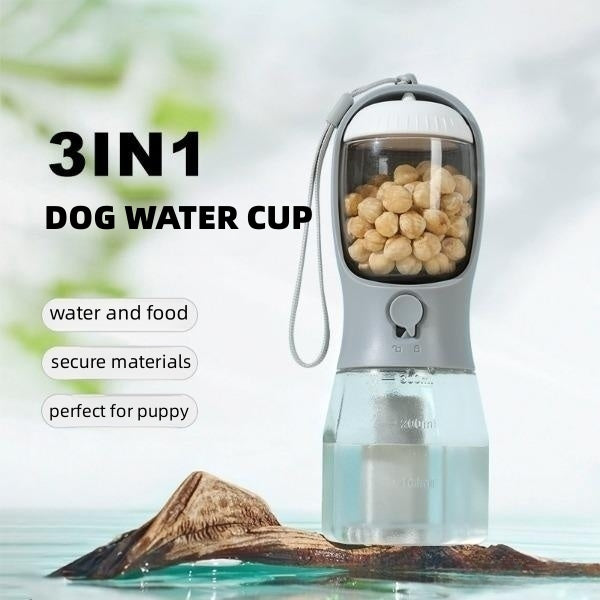Gourde 3-en-1 pour Chien - Eau, Nourriture & Sac à Déchets Portable