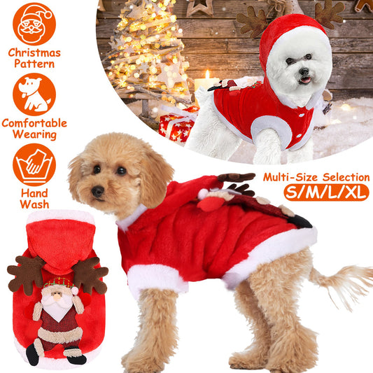 Vêtement de Noël pour Chien & Chat – Manteau Hiver Santa / Renne – Costume Chaud pour Petits & Moyens Animaux